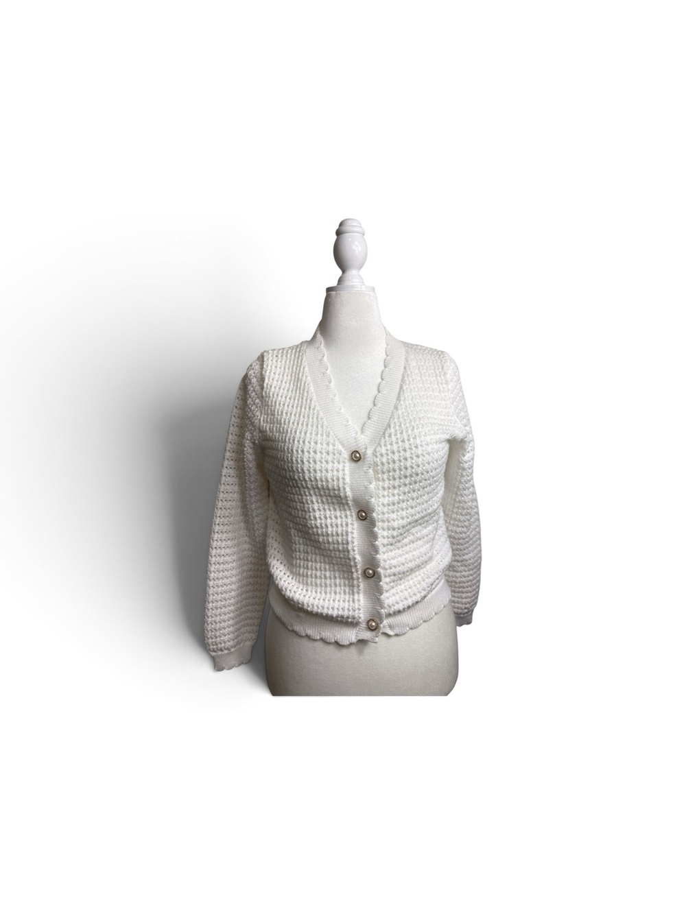 Nanette Lepore whiteScalloped-Trim Knit Cardigan size medium